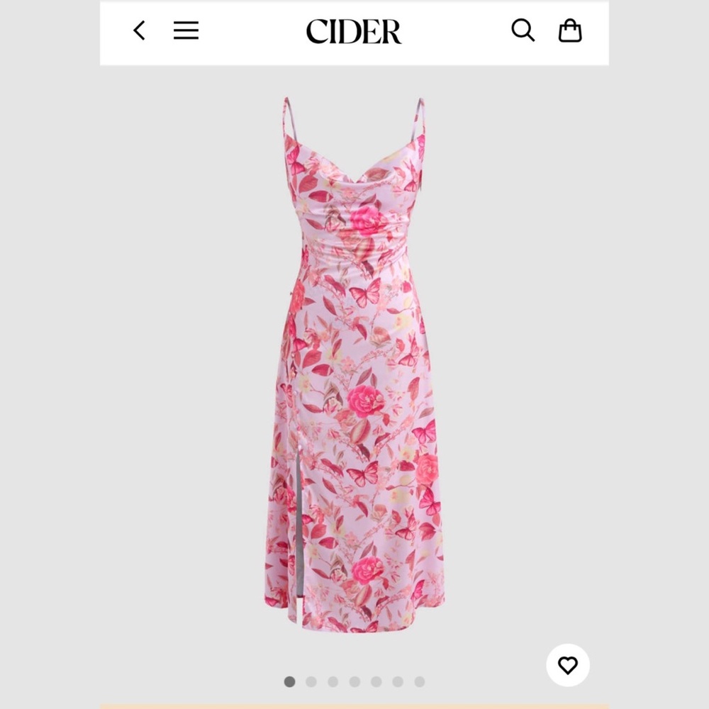 🦋 CIDER 3XL Cowl Neck Pink Butterfly & Floral MIDI Dress